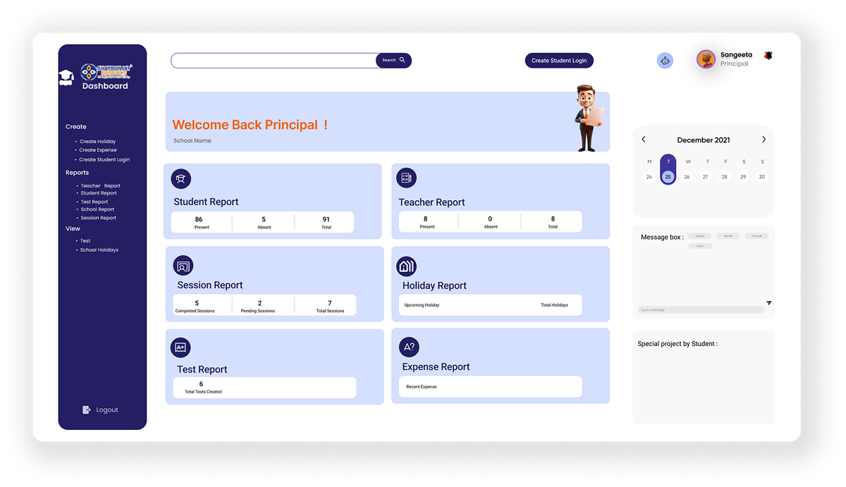 Principal dashboard in LMS